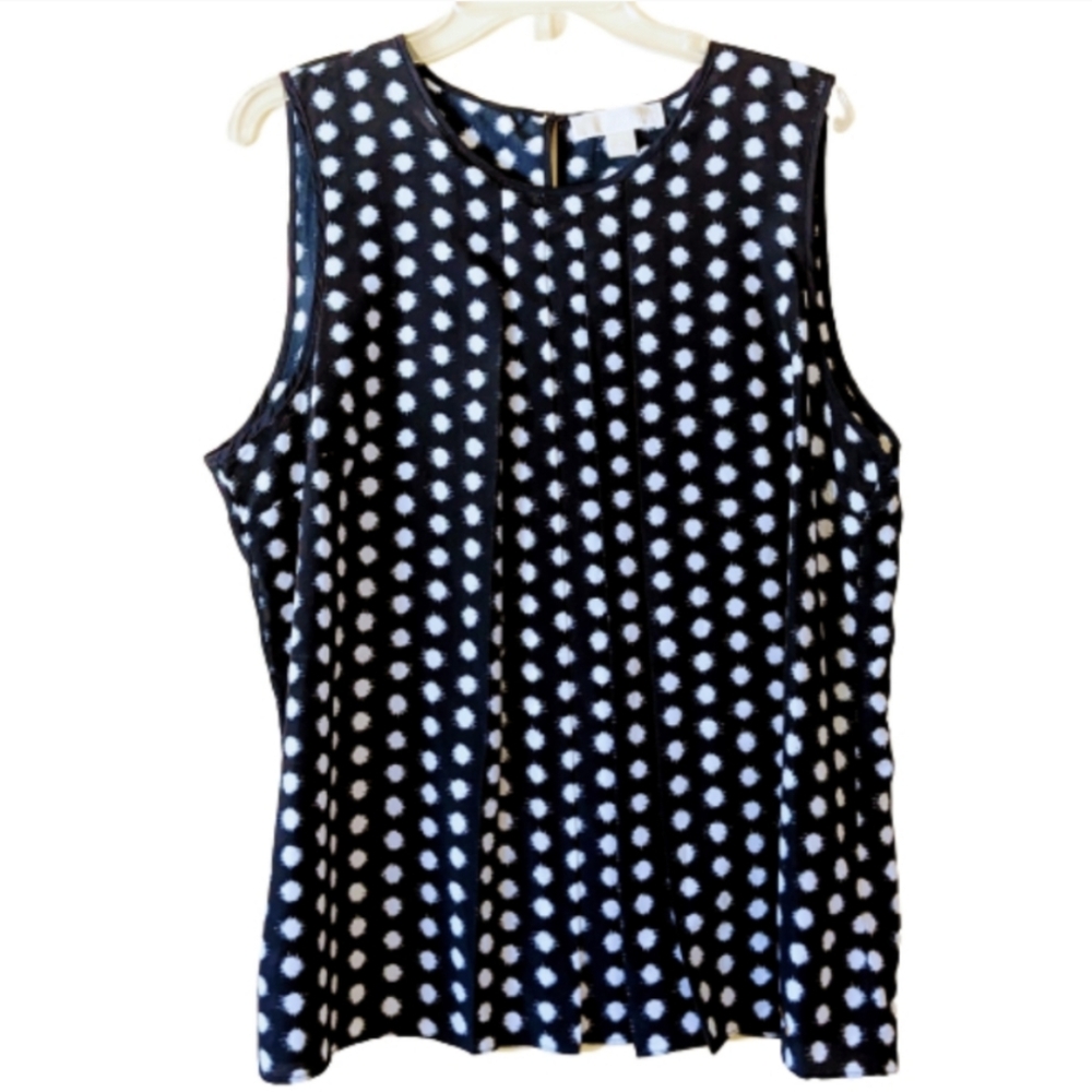 Michael Kors Blouse Shell Navy Blue White Polk-a-dot Tank Pleated Sleeve…